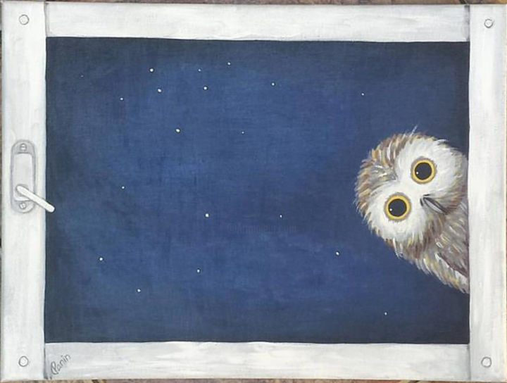 Painting titled "owl-1.jpg" by Denis Panin, Original Artwork, Acrylic