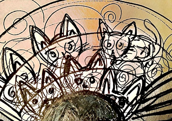 Pelote aux chats 图画, 7.1x9.5 in