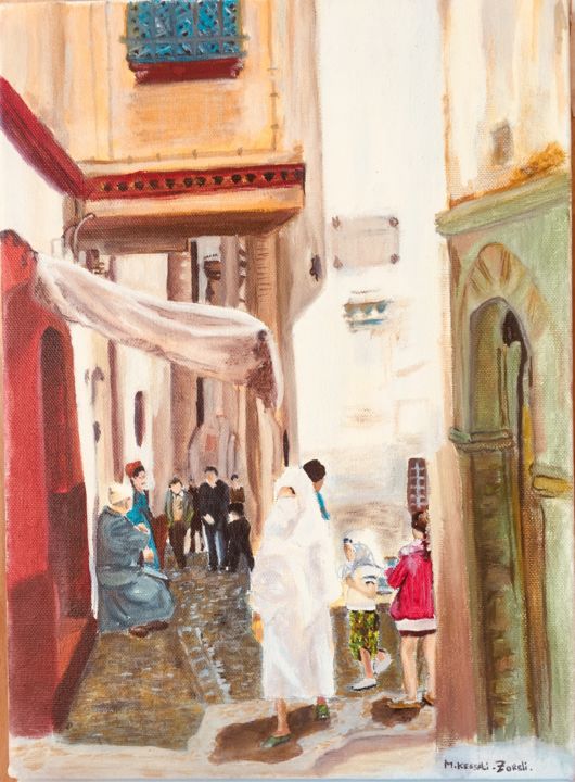 Pintura titulada "marche casbah alger…" por Mounia Kessali, Obra de arte original