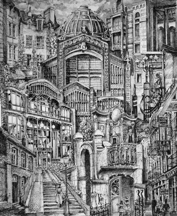 图画 标题为“Composition 2” 由Koen De Weerdt, 原创艺术品, 墨 安装在其他刚性面板上