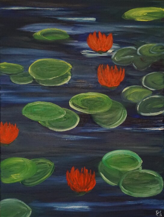Painting titled "Asian-Lilies" by Peter Stutz, Original Artwork, Oil