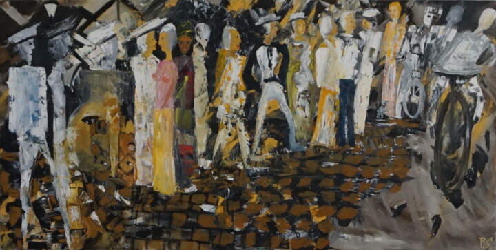 Painting titled "Marktgasse-Bremgart…" by Peter Stutz, Original Artwork, Oil