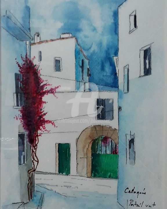 Peinture intitulée "Cadaqués:le portail…" par James Burgevin, Œuvre d'art originale, Aquarelle