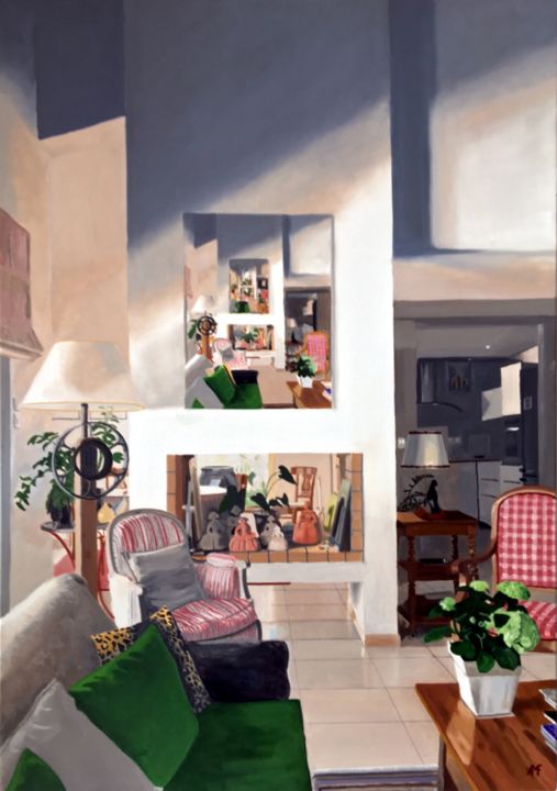 Peinture intitulée "Intérieur gigogne" par Arnaud Feuga, Œuvre d'art originale, Huile Monté sur Châssis en bois
