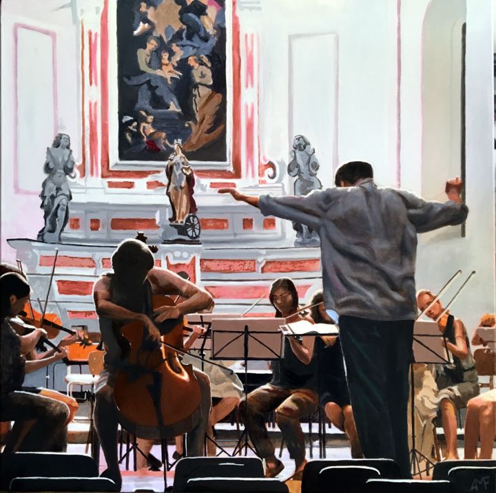Ζωγραφική με τίτλο "String rehearsal in…" από Arnaud Feuga, Αυθεντικά έργα τέχνης, Λάδι
