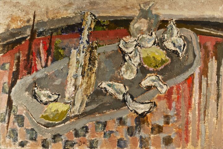 Peinture intitulée "Huîtres sur plat gr…" par Dominique Bertrand, Œuvre d'art originale, Huile