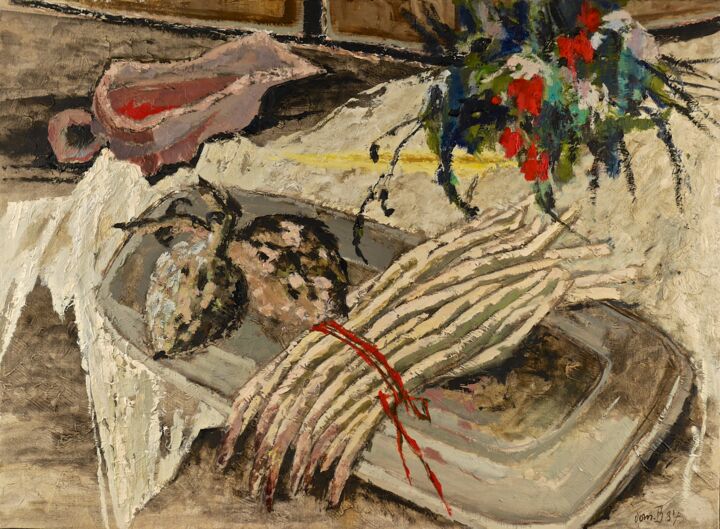 Peinture intitulée "Asperges et articha…" par Dominique Bertrand, Œuvre d'art originale, Huile