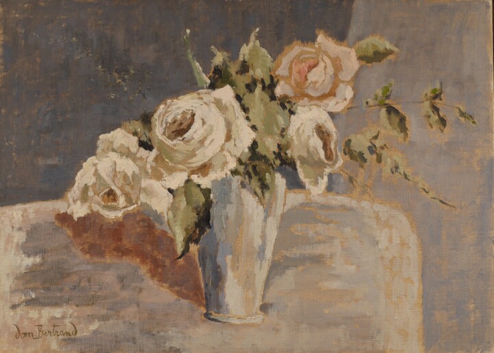 Peinture intitulée "Le vase de roses" par Dominique Bertrand, Œuvre d'art originale, Huile
