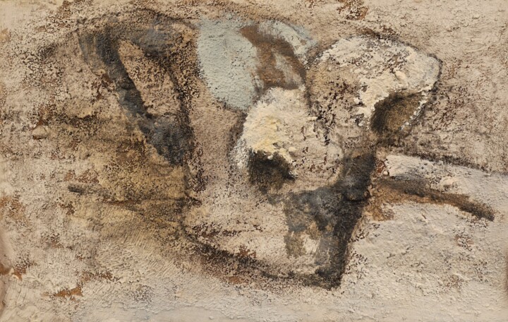 Peinture intitulée "Pichet gris ( + sab…" par Dominique Bertrand, Œuvre d'art originale, Huile