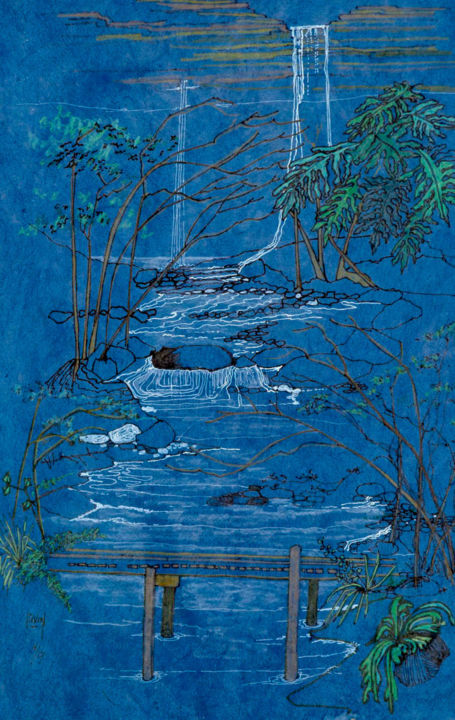 Dessin intitulée "Nevernever river" par Hélène Stevens, Œuvre d'art originale, Encre