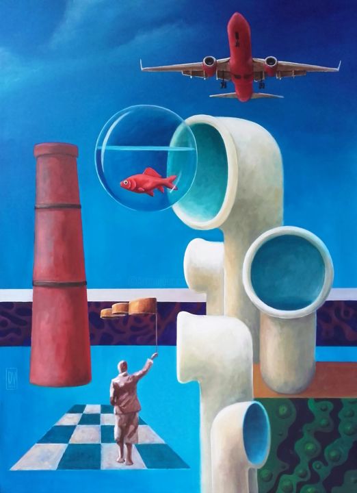 "Les connivences du temps" 绘画, 51.2x38.2 in