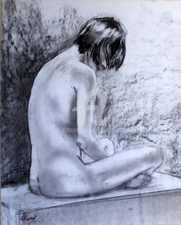 Drawing titled "Hélène 009" by Alain Ravaut, Original Artwork, Charcoal