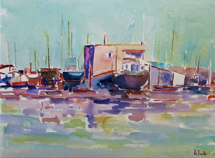 Peinture intitulée "Chantier naval Span…" par Jean-Noël Le Junter, Œuvre d'art originale, Aquarelle Monté sur Panneau de bois