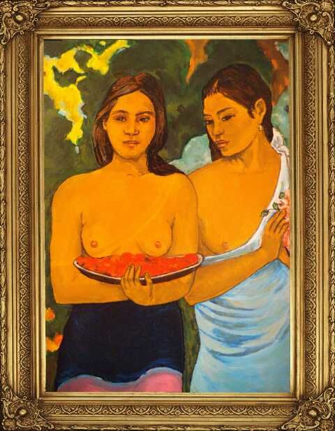 Pintura titulada "Les seins aux mango…" por Laurence Descamps, Obra de arte original