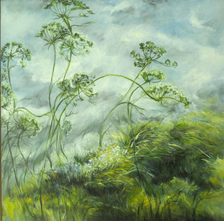 Painting titled "Spring Wind" by Coco Wang, Original Artwork, Oil