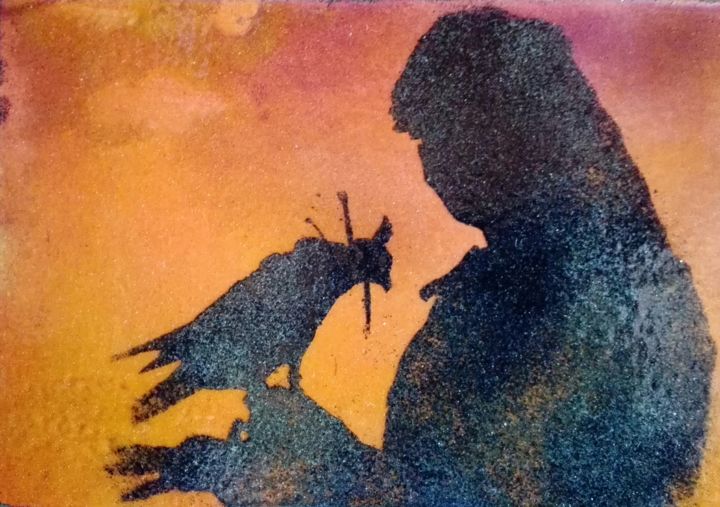 Peinture intitulée "Avant l'envol - Piè…" par Isabelle Mathis, Œuvre d'art originale, Émail Monté sur Pierre