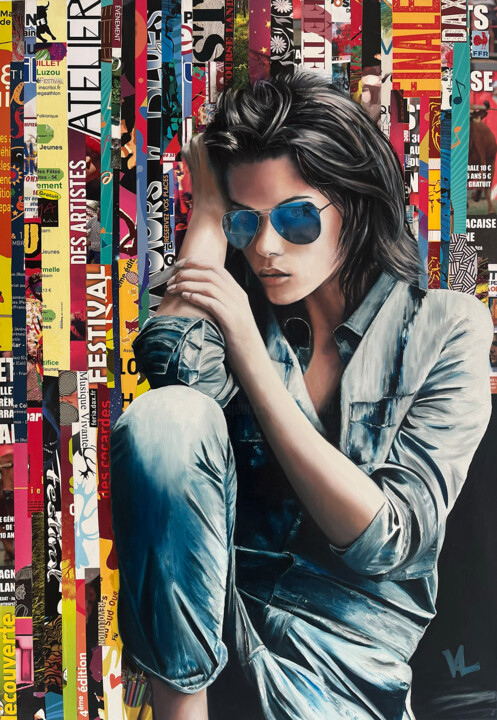 Denim sur papier 绘画, 45.7x31.9 in