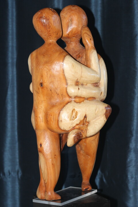 Scultura intitolato "Attirance mutuelle" da Max Bernard, Opera d'arte originale, Legno