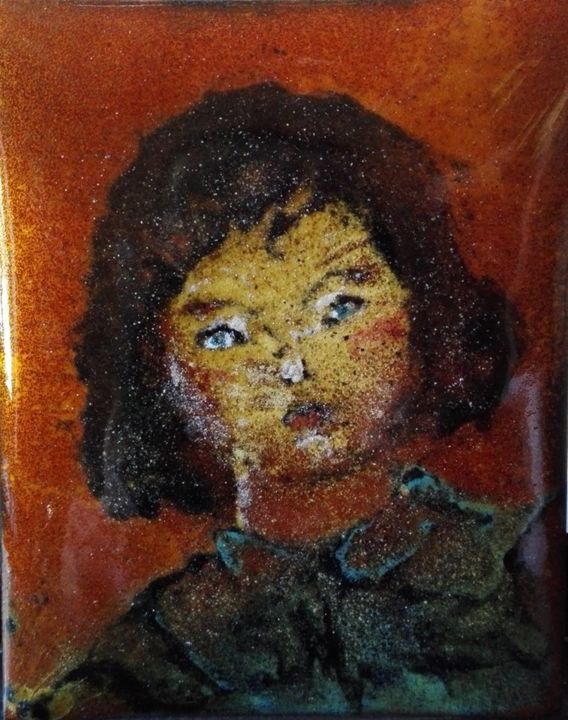 Malerei mit dem Titel "L'enfant Jeanne - P…" von Isabelle Mathis, Original-Kunstwerk, Emaille