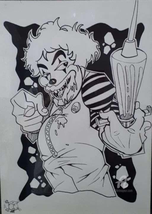 Drawing titled "Junky ronald" by Adrien Ferrand, Original Artwork, Ink