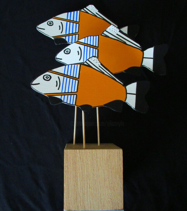 Sculpture titled "Les Poissons d'Elio…" by Nyls Eliot, Original Artwork, Wood