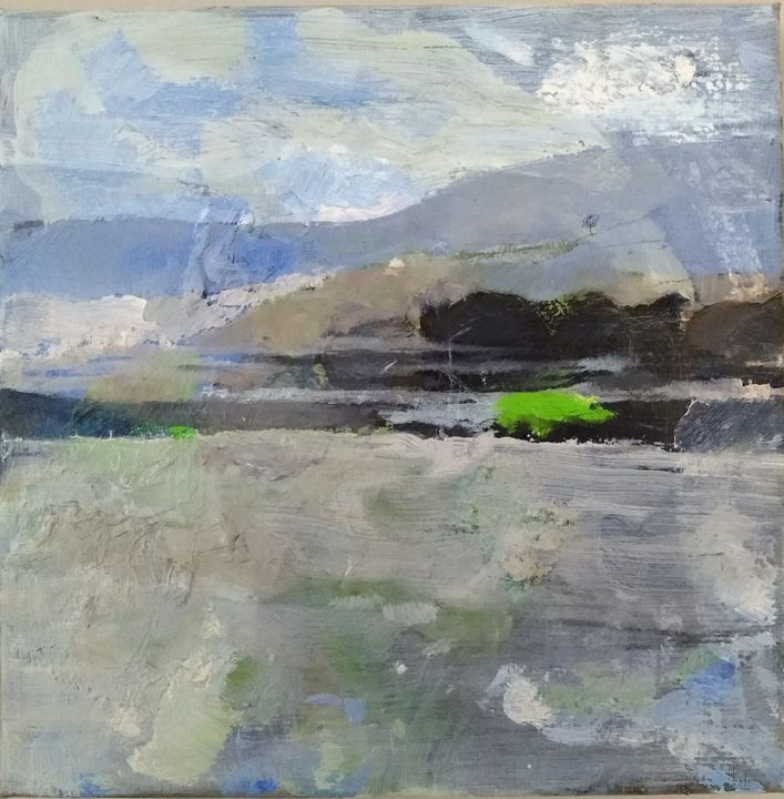 Painting titled "meer met bergen" by Bart Verbrugge, Original Artwork, Oil