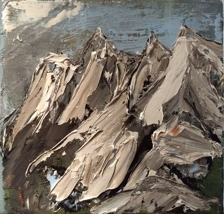 Painting titled "besneeuwde bergen 1" by Bart Verbrugge, Original Artwork, Oil