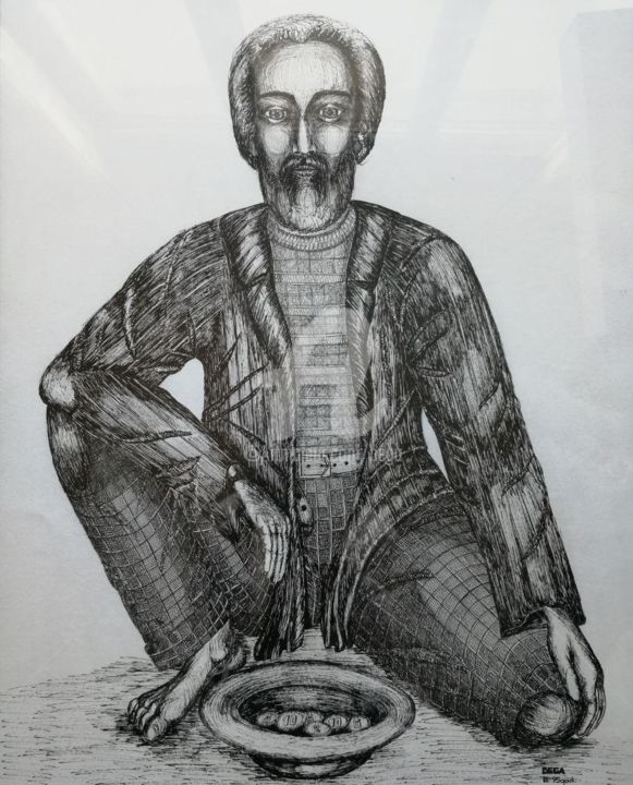 Dessin intitulée "Le Mendiant ©" par Bega, Œuvre d'art originale, Encre
