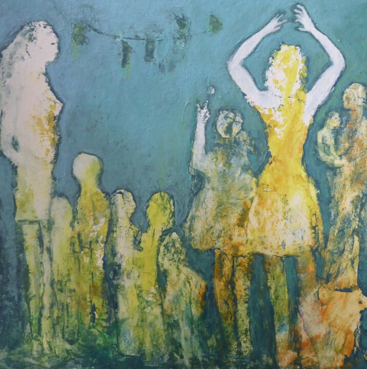 Peinture intitulée "Fête d'école" par Catherine Dufrene (Katy), Œuvre d'art originale, Acrylique Monté sur Panneau de bois