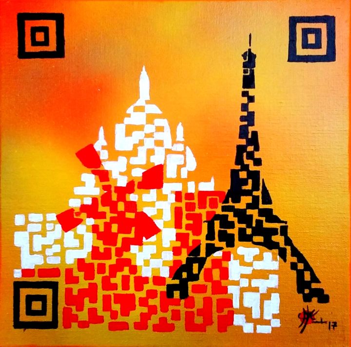 제목이 "Paris Flash code"인 미술작품 Marc Parmentier로, 원작, 아크릴 나무 들것 프레임에 장착됨