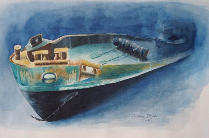 Pintura intitulada "Navire dans les pro…" por Juliana Birrento, Obras de arte originais, Aquarela