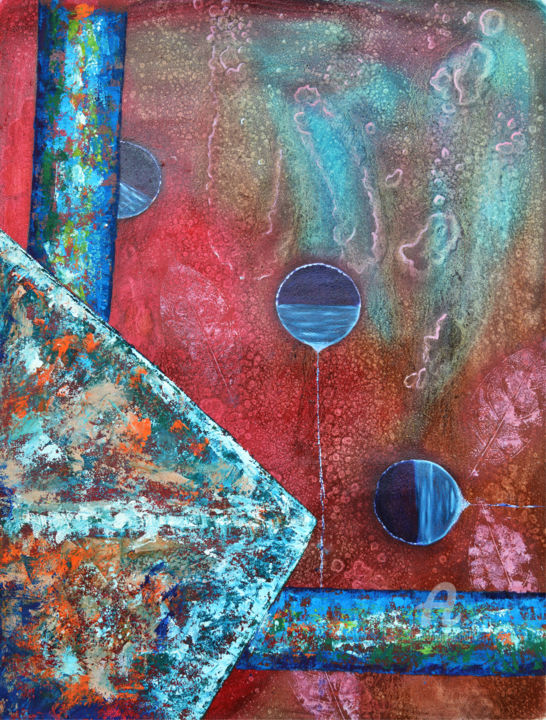 Painting titled "Oxido y agua 2" by Victor Manuel Cruz Villada, Original Artwork, Oil