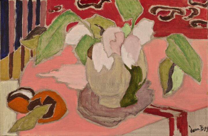 Peinture intitulée "La nappe rose" par Dominique Bertrand, Œuvre d'art originale, Huile