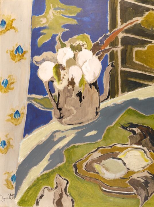 Peinture intitulée "Le pot gris sur fon…" par Dominique Bertrand, Œuvre d'art originale, Huile