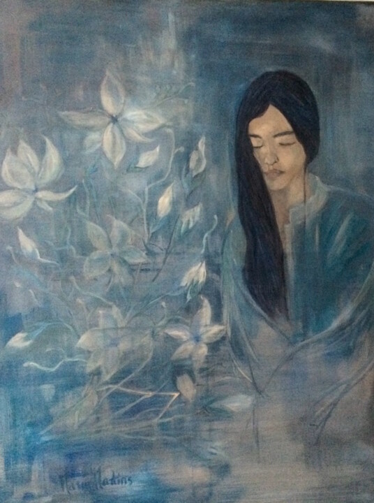 Peinture intitulée "meditation-camelia" par Marie Pascale Martins, Œuvre d'art originale, Huile