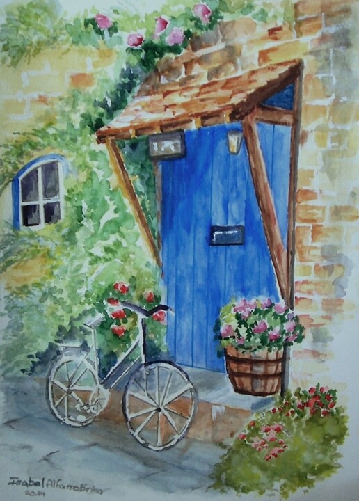 A bicicleta á porta 绘画, 19.7x15.8 in