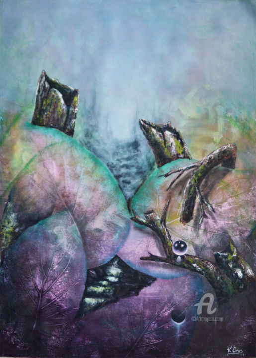 Painting titled "Tronco que abraza l…" by Victor Manuel Cruz Villada, Original Artwork, Oil