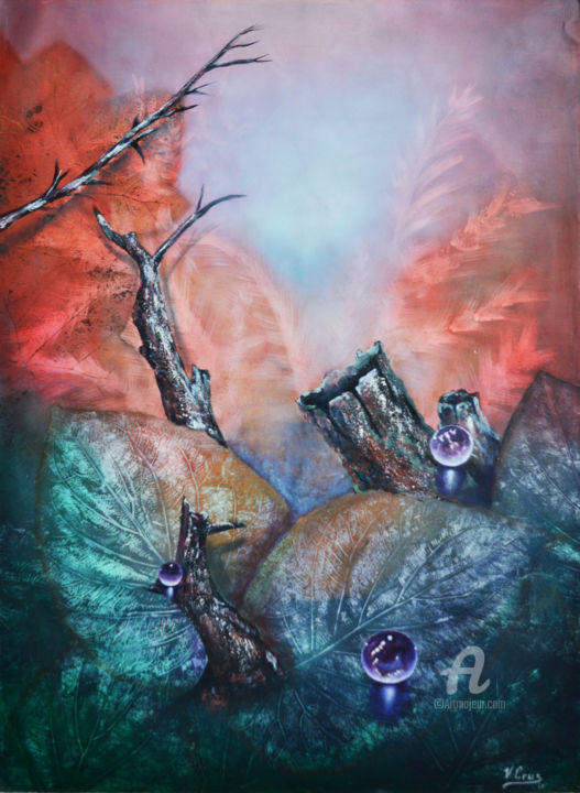 Painting titled "Cortezas, ramas y h…" by Victor Manuel Cruz Villada, Original Artwork, Oil