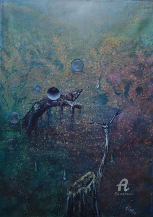 Painting titled "Visión fría y húmed…" by Victor Manuel Cruz Villada, Original Artwork, Oil