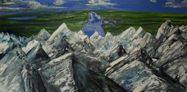 Painting titled "Swiss-Alps" by Peter Stutz, Original Artwork, Oil