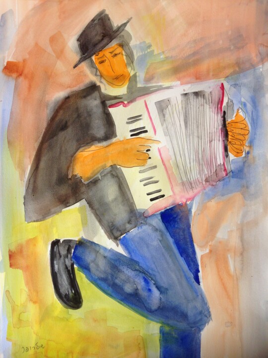 accordionist 绘画, 24.8x18.5 in