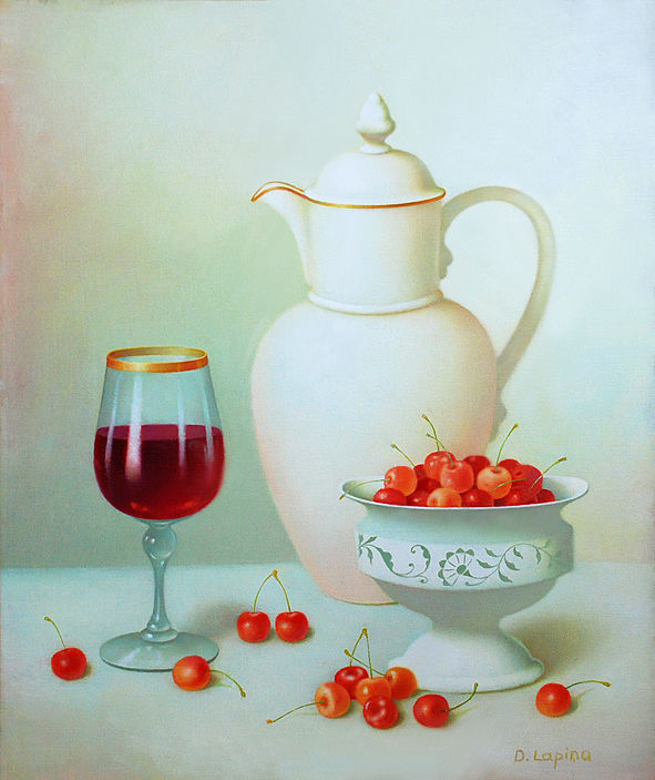 Malerei mit dem Titel "Still Life with gla…" von Dace Lapina, Original-Kunstwerk, Öl
