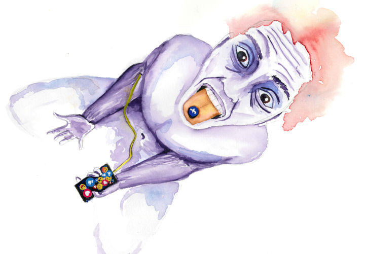 Painting titled "Folie de société" by Florian Leu, Original Artwork, Watercolor