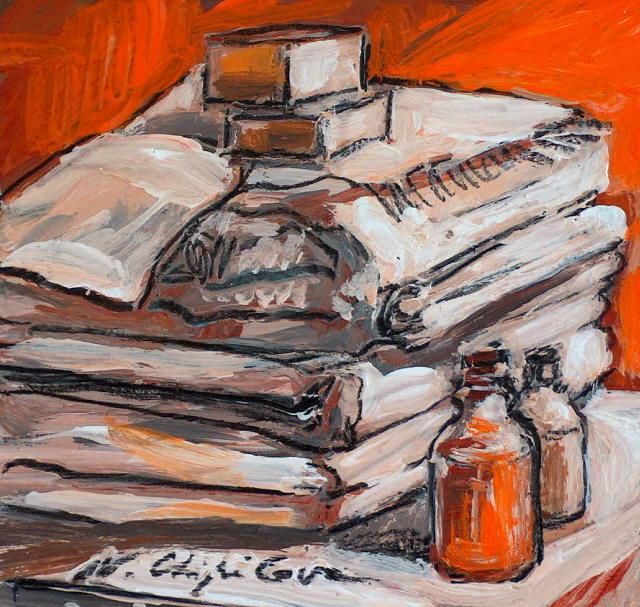 Painting titled "Rangée de serviettes" by Nathalia Chipilova, Original Artwork, Acrylic
