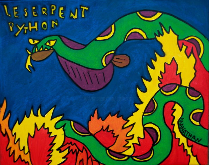 Painting titled "Python" by Nathalia Chipilova, Original Artwork, Acrylic