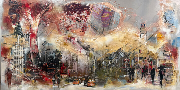 Peinture intitulée "862 Balades à NY" par Aline Jansen, Œuvre d'art originale, Encre Monté sur Aluminium
