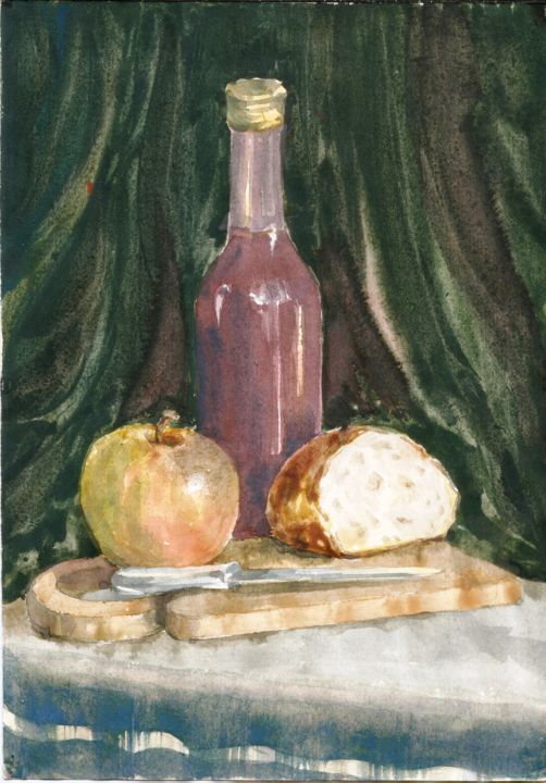 Painting titled "Nature morte" by Vladislavs Vāgners, Original Artwork, Watercolor