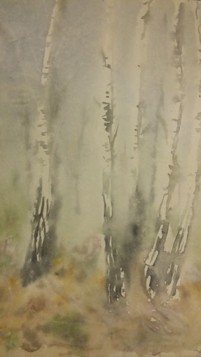 Painting titled "Foggy forest edge" by Vladislavs Vāgners, Original Artwork, Watercolor