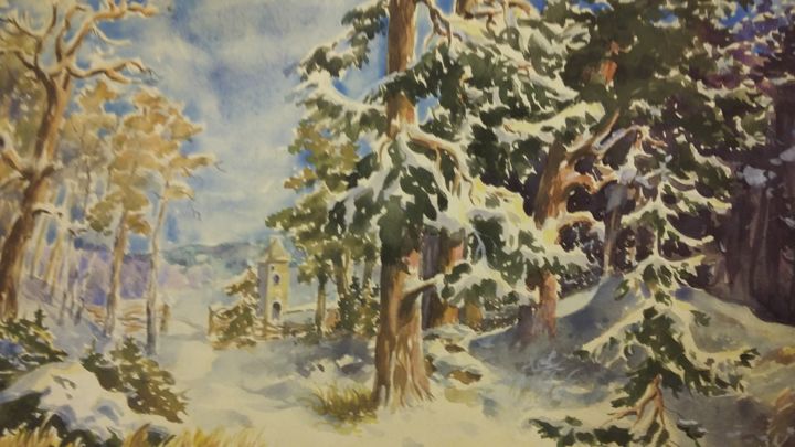 Painting titled "The winter" by Vladislavs Vāgners, Original Artwork, Watercolor