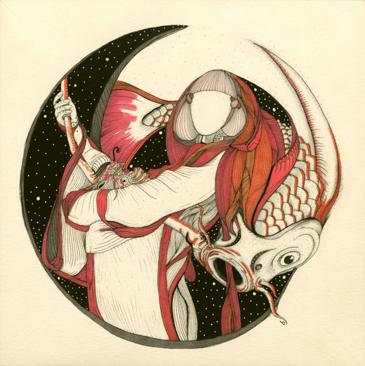 Drawing titled "Koi" by Tayisiya Libokhorska, Original Artwork, Ink
